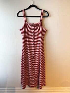 Daniel Cremieux Red & White Striped Midi Button-Front Dress